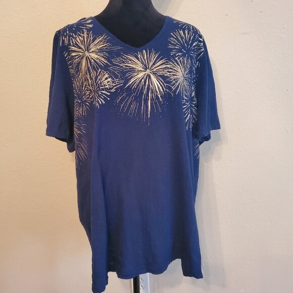 CATHERINES Women Crafted Blue T-Shirt 100% Cotton Size 1XL. - Picture 2 of 10